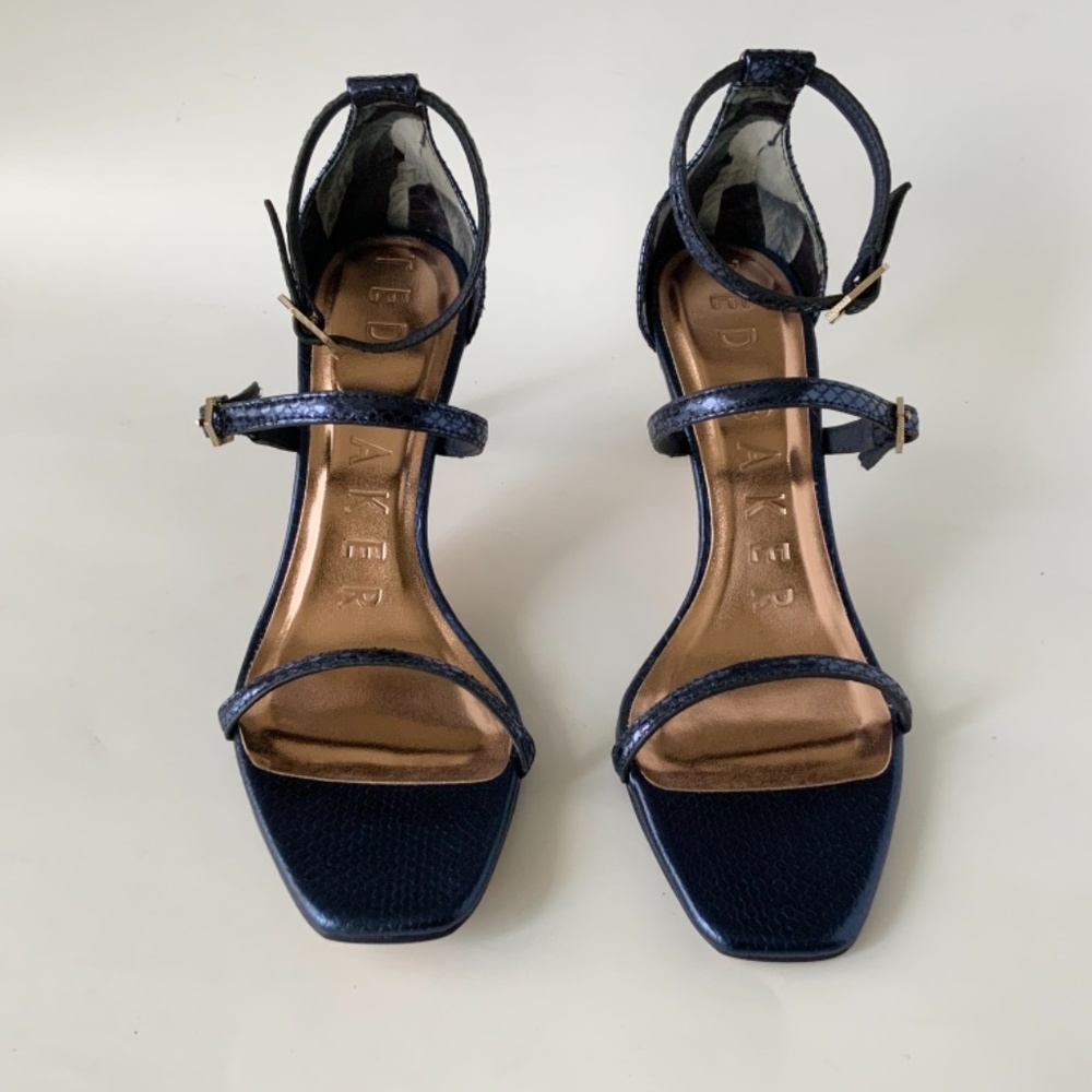 Ted Baker Triam Blue Snake Ankle Strap Heel Sandal Leather Fashion Pumps Shoes - Picture 9 of 11